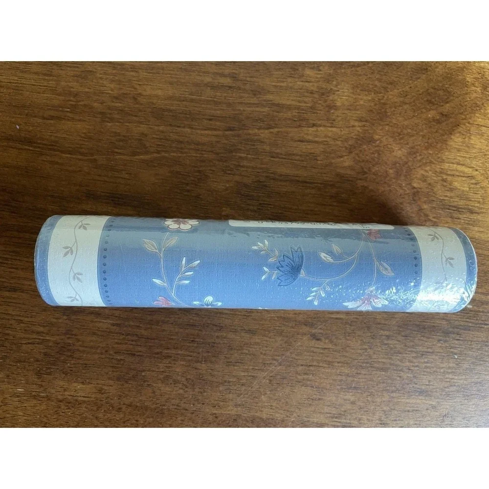 VTG Wallpaper Border Floral Cottage Core Blue White‎ Sunworthy 1 Roll 15 Feet